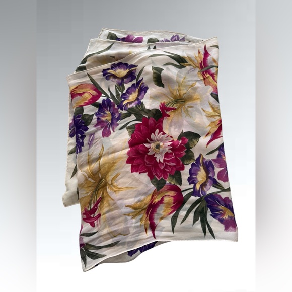 Vintage Floral Silk Scarf by Echo 58” x 16” - Picture 8 of 15